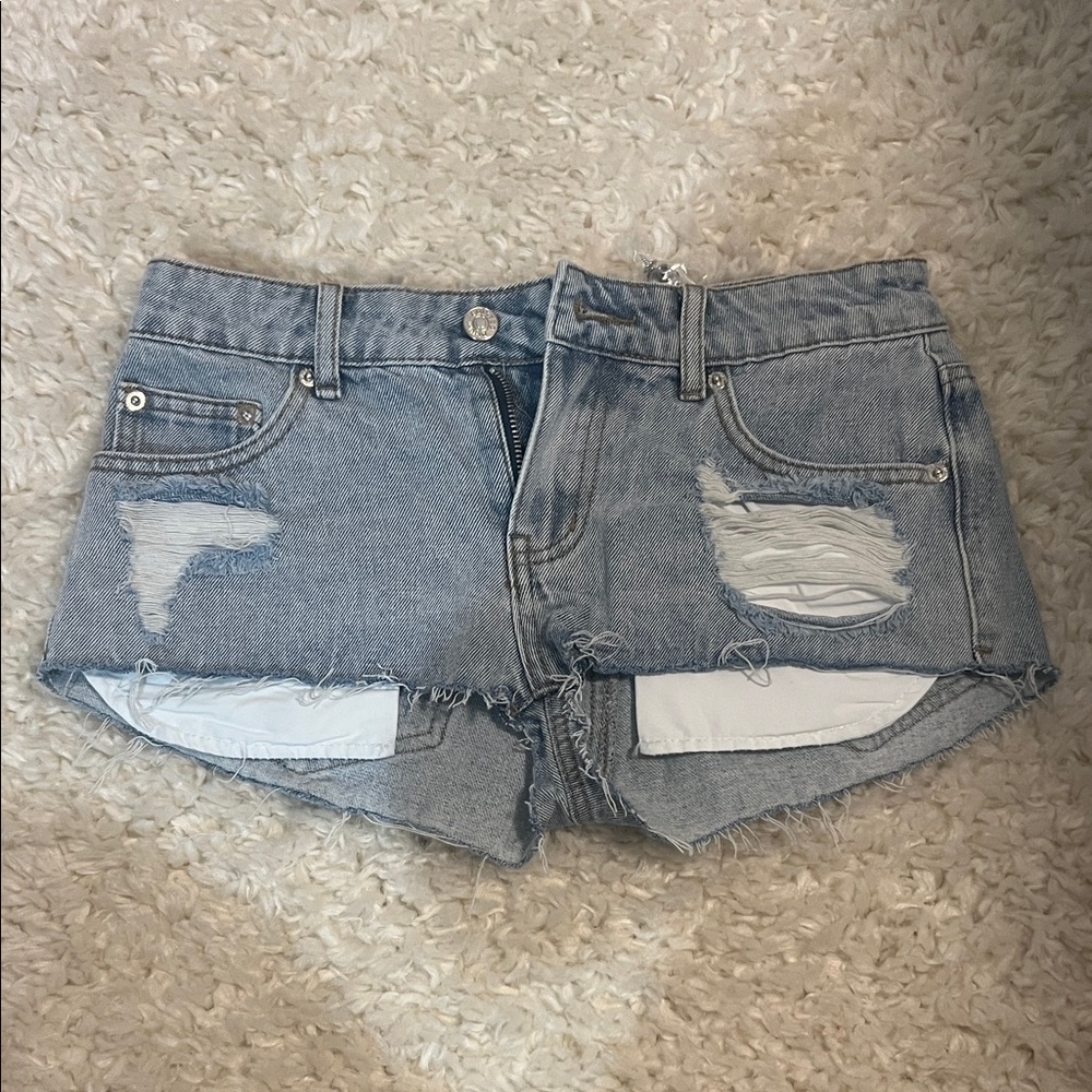 Edikted Light Blue Distressed Jean Shorts